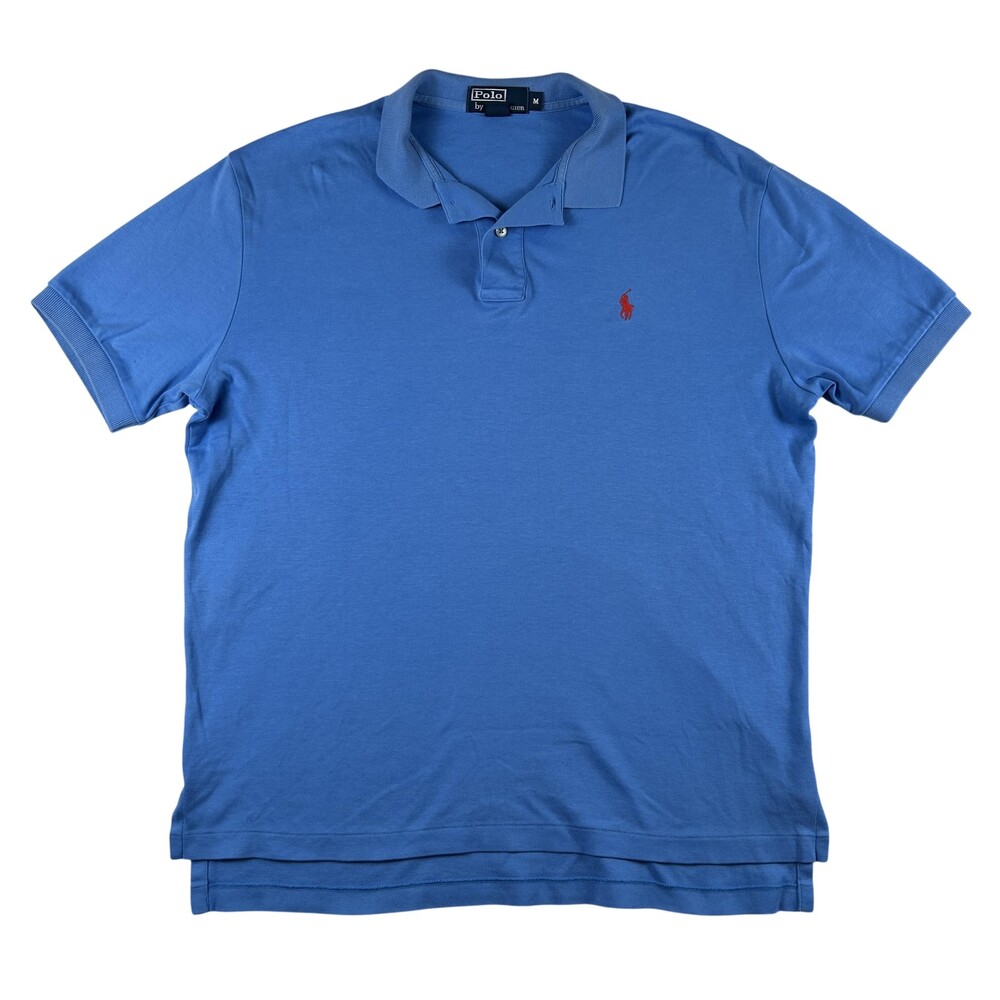 Polo Ralph Lauren Shirt Mens Medium Blue Short Sleeve Polo Red Logo Casual